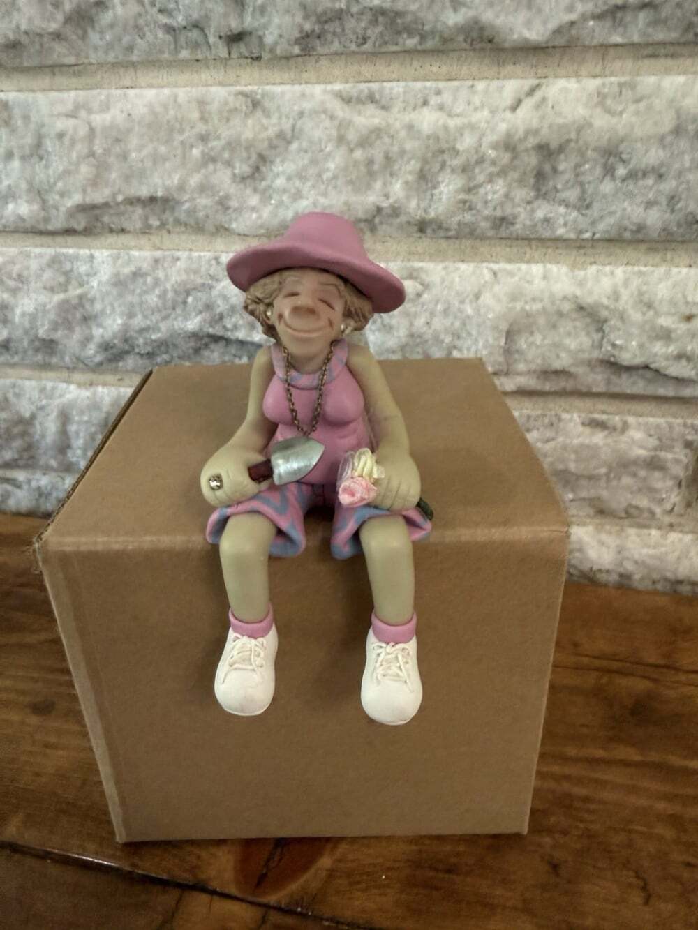 D Manning Limited Edition Gardener Woman Pink Outfit Shovel Flowers Shelf Sitter